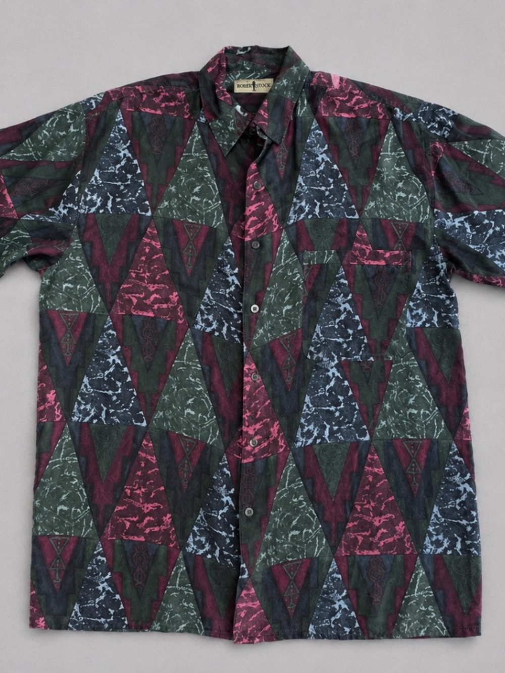 100% Silk Vintage "Robert Stock" Button Down Shirt Size Large - Picture 2 of 6